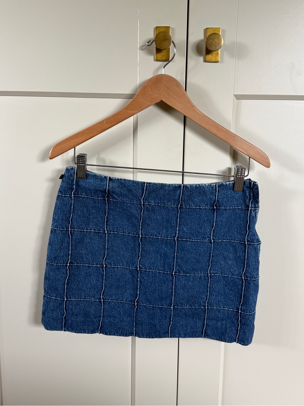 Ralph Lauren Dark Blue Grid-Stitch Denim Mini Skirt